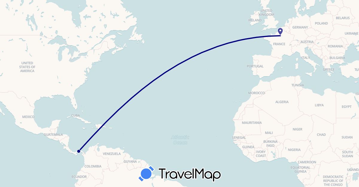 TravelMap itinerary: driving in France, Panama (Europe, North America)